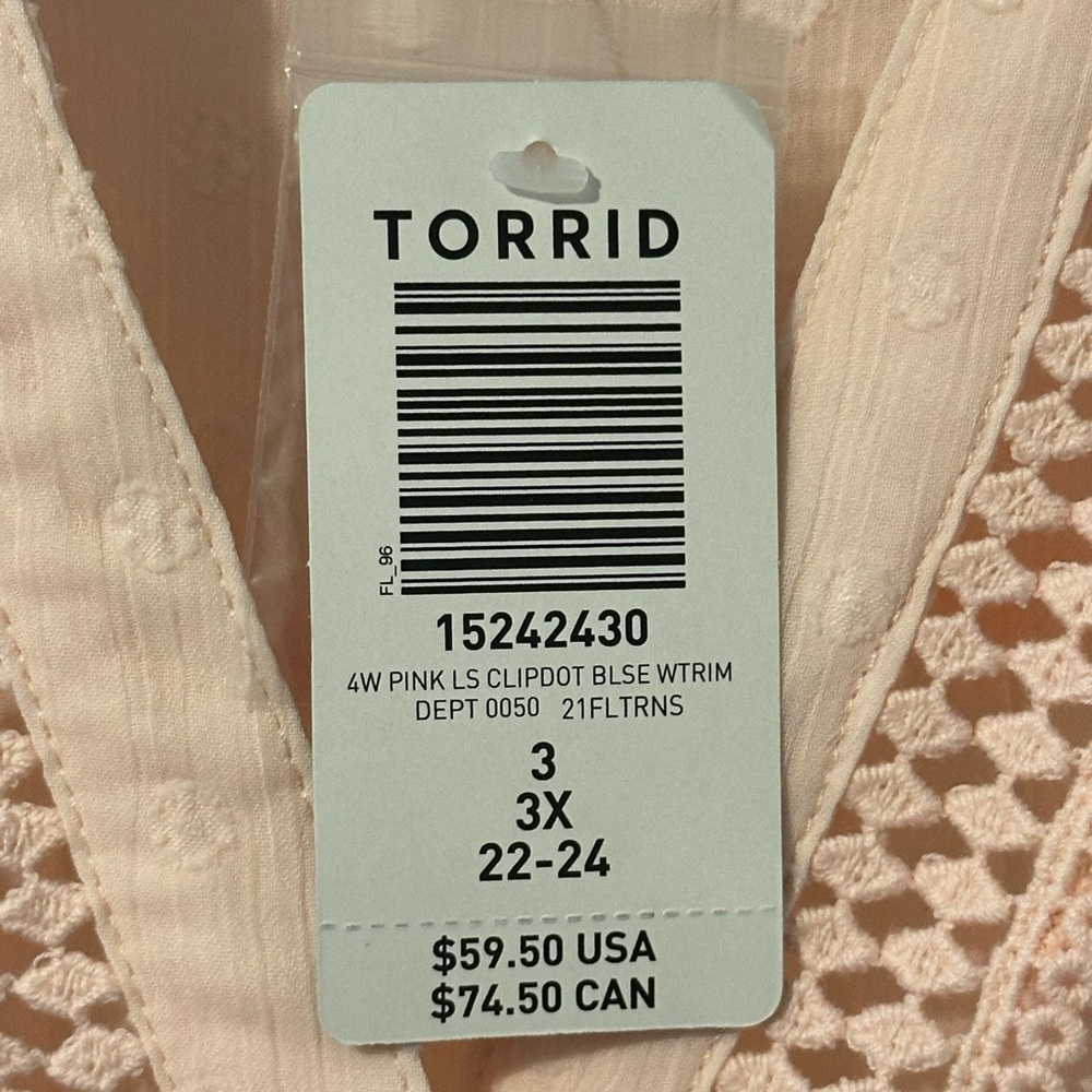 Torrid Light Pink Clip Dot Textured Blouse 3X - Picture 3 of 5